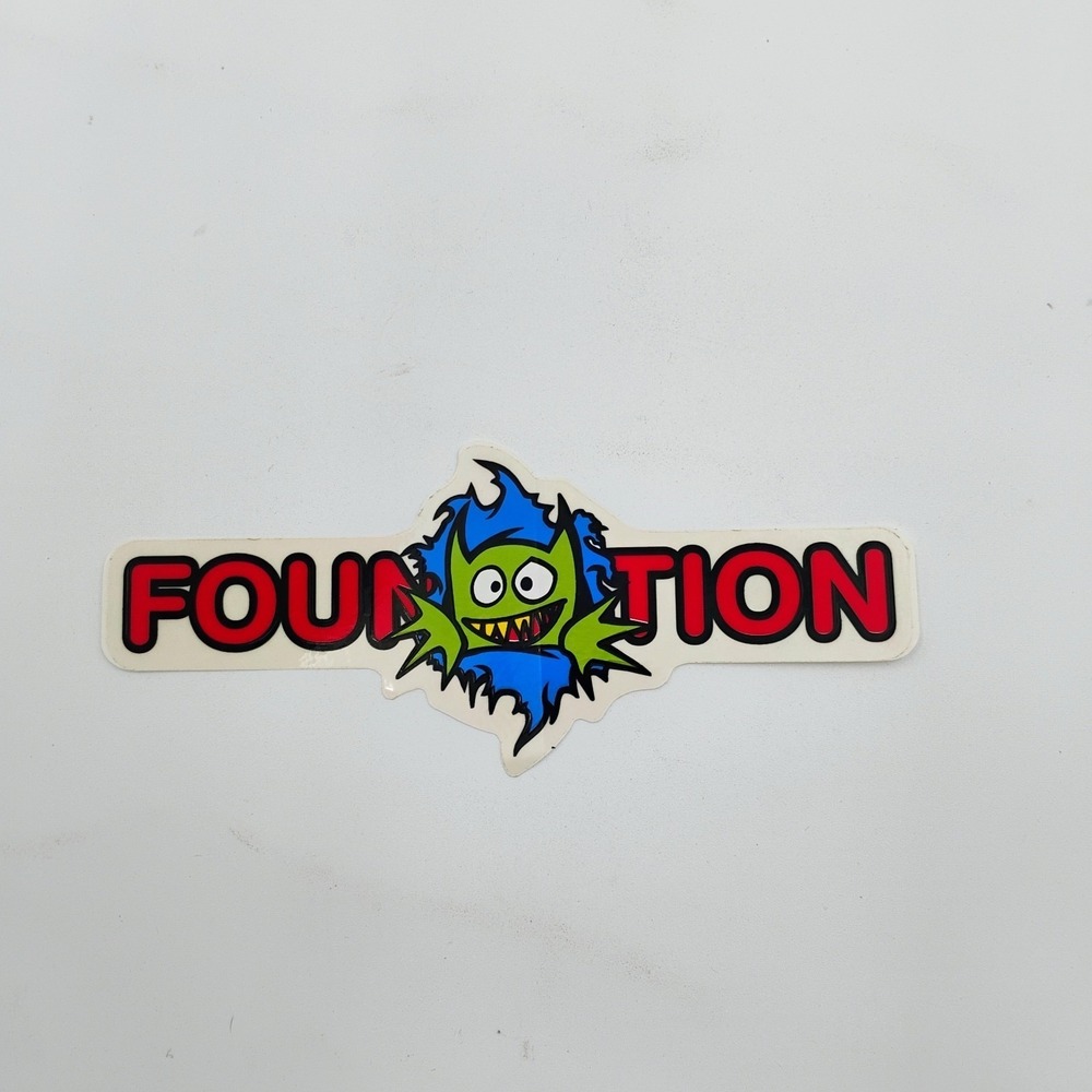 Foundation Skateboards Vintage 1990's Sticker Green Monster Red Text Streetwear